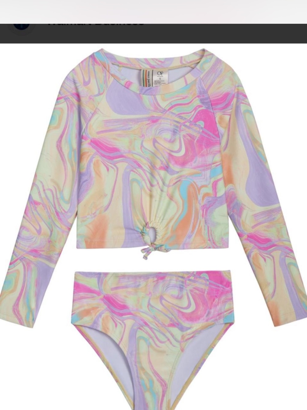 OP Girls' 6X Pastel Marble Tie-Front Rashguard Set - NWT